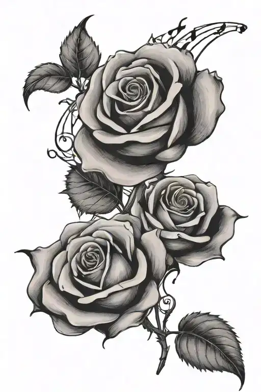 A rose with music notes intertwined in the petals tattoo design idea