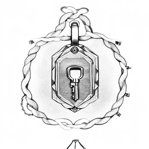 locket and key antique 3 strand rope connection  tattoo design idea