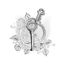antique key on a 3 strand rope with vine background  tattoo design idea