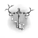 antique key on a 3 strand rope with vine background  tattoo design idea