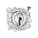 antique key on a 3 strand rope with vine background  tattoo design idea