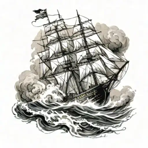 A majestic sailing ship battling rough seas tattoo design idea