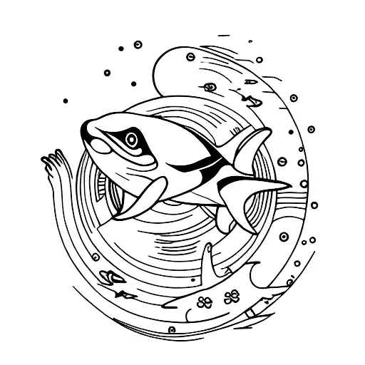 orca Family swimming moonlight tattoo design idea