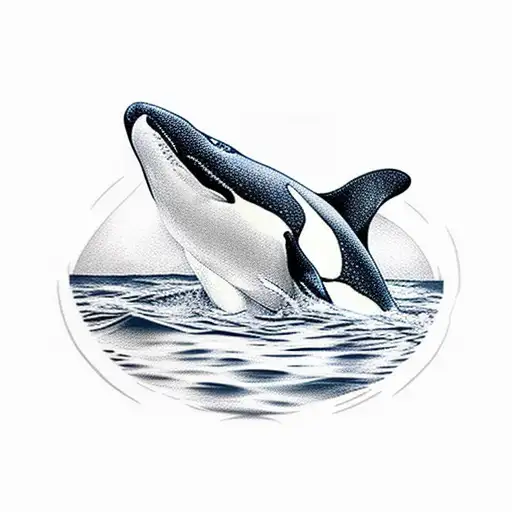 orca Family swimming moonlight tattoo design idea