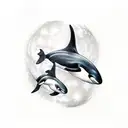 orca Family swimming moonlight tattoo design idea
