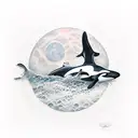 orca Family swimming moonlight tattoo design idea