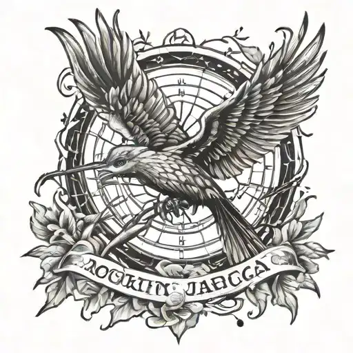 mockingjay with death date tattoo design idea