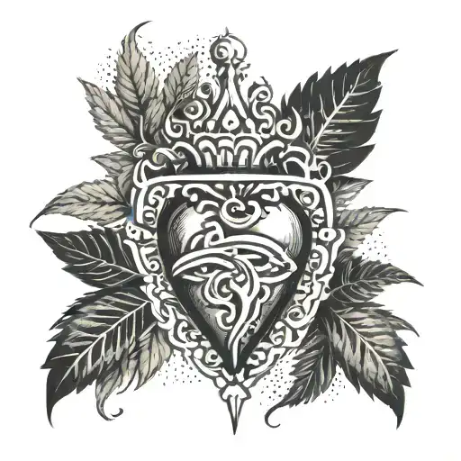 A sacred heart with a marijuana leaf and religious symbols representing faith and spirituality tattoo design idea