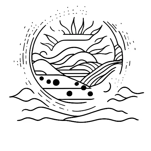 sun mountain sea  tattoo design idea