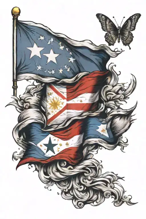 english and philippines flag intertwined tattoo design idea