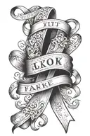 A name in a ribbon with a date under it in roman numerals tattoo design idea