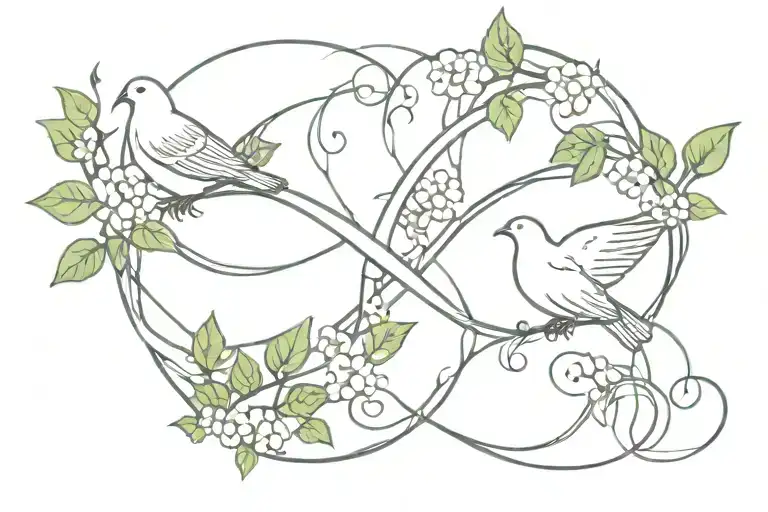 infinity sign with ivy and two doves tattoo design idea