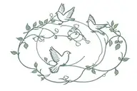 lying eight including ivy and two doves tattoo design idea
