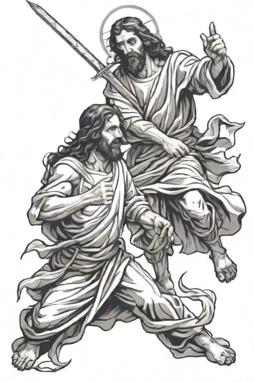 Jesus fighting the devil tattoo design idea
