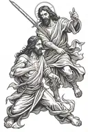 Jesus fighting the devil tattoo design idea