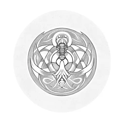 Consider a circular design, with the Scorpio symbol at the top center in a minimalistic runic style. Around the Scorpio, tattoo design idea