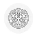 Consider a circular design, with the Scorpio symbol at the top center in a minimalistic runic style. Around the Scorpio, tattoo design idea