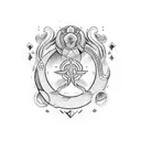 Consider a circular design, with the Scorpio symbol at the top center in a minimalistic runic style. Around the Scorpio, tattoo design idea