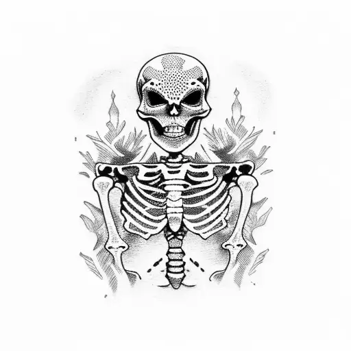 praying skeleton tattoo design idea