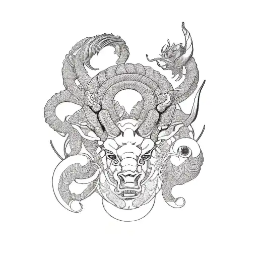 stylized images of zodiac signs Capricorn, Leo, Cancer and Aries tattoo design idea