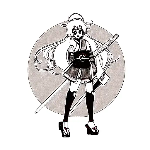 female samurai moon tattoo design idea