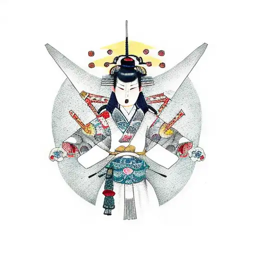 female samurai moon tattoo design idea