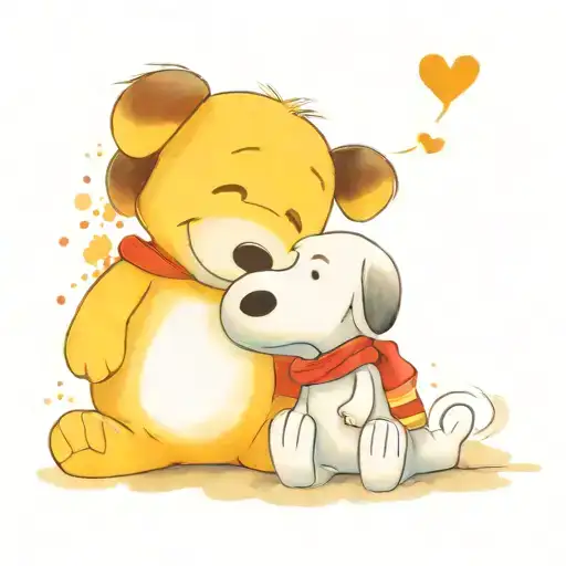 snoopy and pooh bear sitting side tattoo design idea