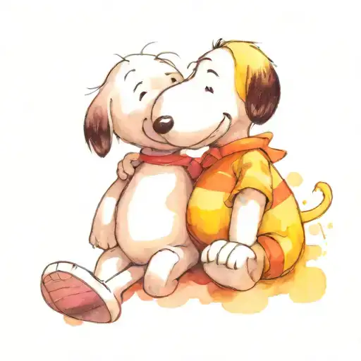 snoopy and pooh bear sitting tattoo design idea