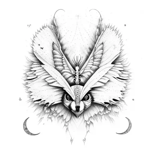 butterfly wolf and moon tattoo design idea