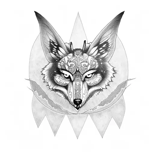 butterfly wolf and moon tattoo design idea