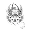 butterfly wolf and moon tattoo design idea
