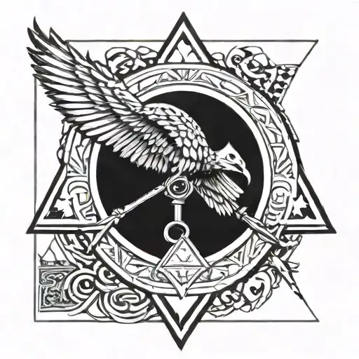 Order of the arrow vigil triangle with and eagle scout medal in the middle tattoo design idea