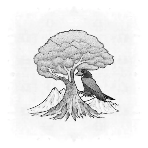 a cedar tree and a condor tattoo design idea