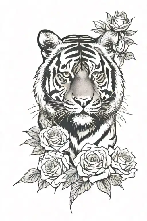 tiger and roses with the name "tiana" underneath tattoo design idea