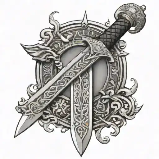 Viking sword on the blade add the name Atreus   tattoo design idea