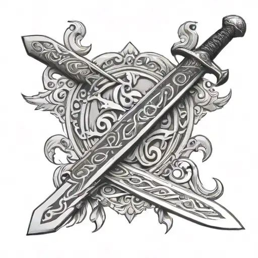one single  Viking sword on the blade add the name Atreus   tattoo design idea
