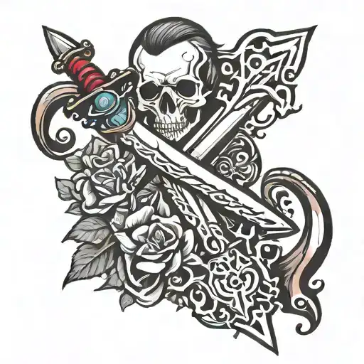 create for me a dagger on the dagger add the name ATREUS   tattoo design idea