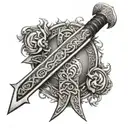 Viking sword on the blade add the name Atreus   tattoo design idea