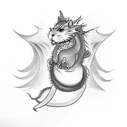 Hamster with Dragon wings tattoo design idea