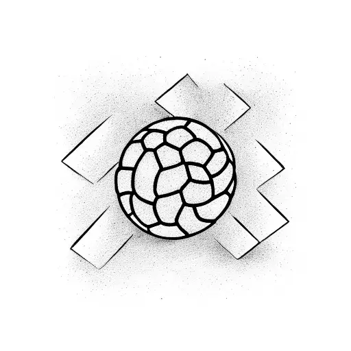 Abstract depiction of a volleyball breaking through a brick wall tattoo design idea