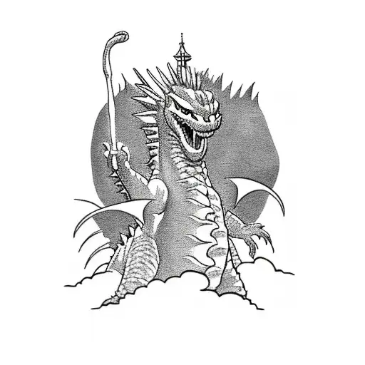 godzilla vs king ghidorah at sea  tattoo design idea