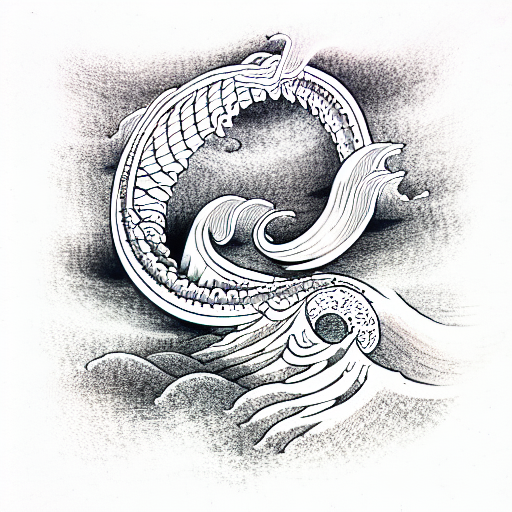 waves with leviathan tattoo design idea