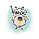 Pomeranian and "Calcifer" from howls moving castle hanging out tattoo design idea