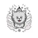 Pomeranian and "Calcifer" from howls moving castle hanging out tattoo design idea