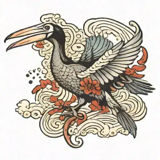 pelican flying tattoo design idea