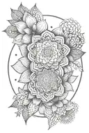 A dotwork mandala design with intricate floral patterns, representing the balance between motherhood and personal fitness goals tattoo design idea