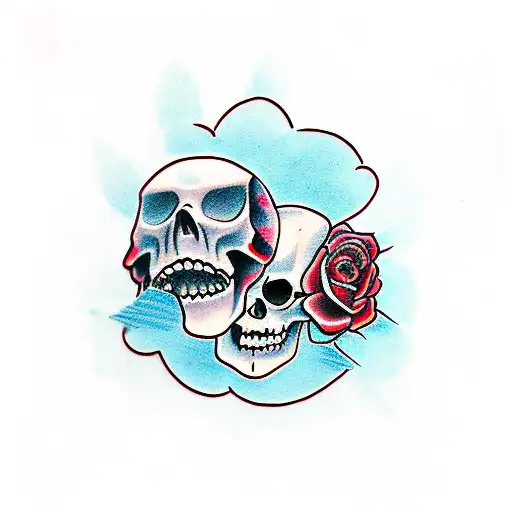 half girl half skull red eyes tattoo design idea