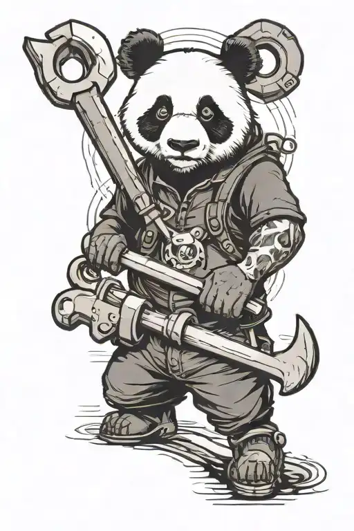 panda mechanic holding a wrench tattoo design idea