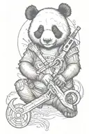 badass panda holding a crescent wrench tattoo design idea