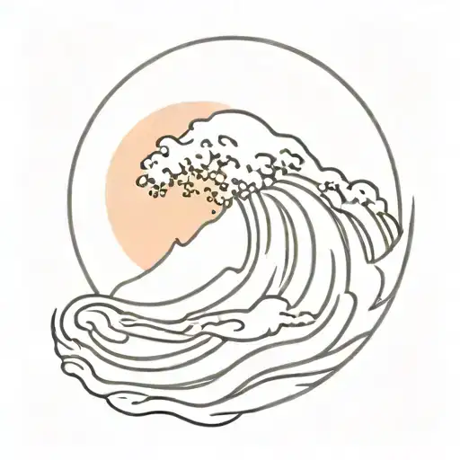 A Japanese style wave tattoo with a sun rising in the background tattoo design idea